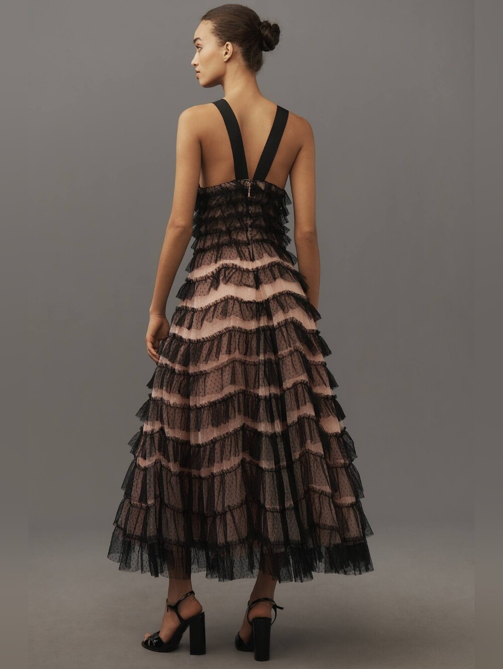 By Anthropologie Sleeveless Halter Ruffled Tulle Midi Dress Size Medium